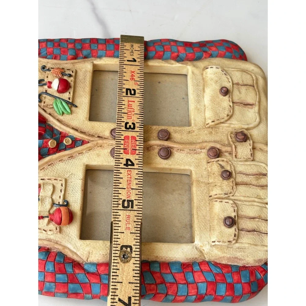 Russ Berrie Fishing Vest Picture Frame Red Plaid Shirt Novelty Double Photo